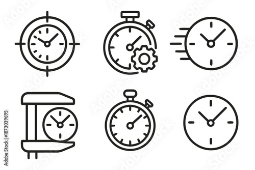 Timer Icons Set in Line Style for Deadline or Measurement Projects