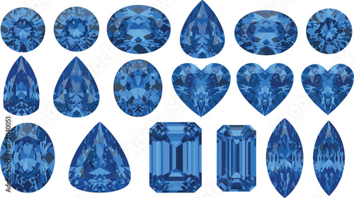 Blue gemstones in various shapes and cuts diamonds jewels precious stones