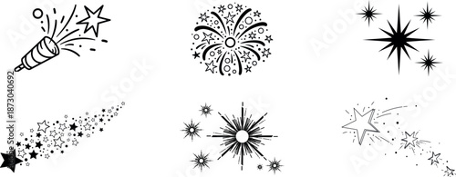 Illustrations of fireworks exploding