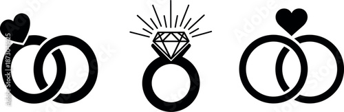 Three wedding rings with diamonds