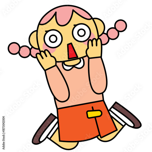 驚いて跳ね上がる若い女性のイラスト