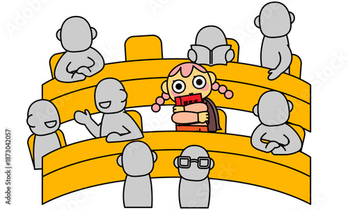 人混みの中で不安を抱える人物の心理状態を表したイラスト