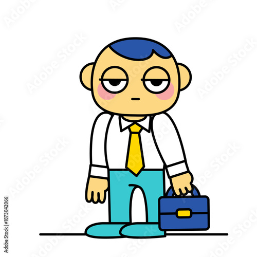 無表情で立つ会社員の男性のイラスト