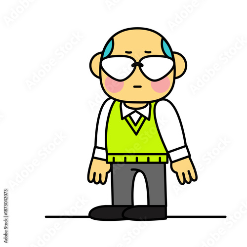 疲れた表情で立つ中年男性のイラスト