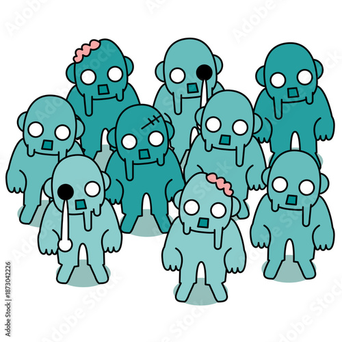 集団で立ち尽くすゾンビたちのイラスト