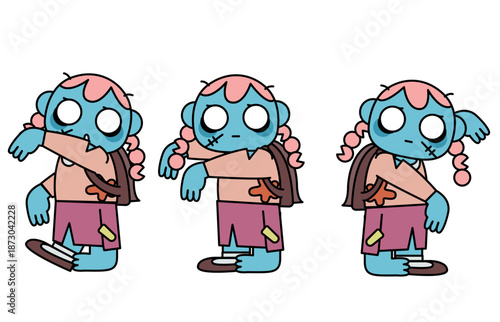 ゾンビ化した若い女性が無表情で踊り続ける様子イラスト