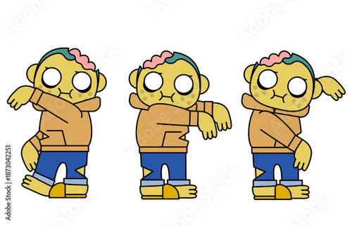 ゾンビ化した若い男性が無気力に同じ動きを繰り返す様子イラスト