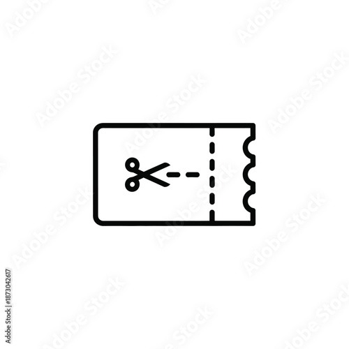 Simple black ticket being cut with scissors on a white background