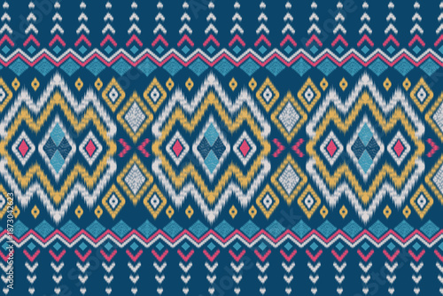 Knitting seamless patterns. Geometric knitted yarn pattern design for wrapping, fabric pattern. Colorful textile and silk pattern for background, wallpaper. Asia knitted fabric pattern for decoration.