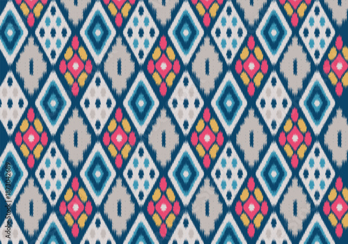 Knitting seamless patterns. Geometric knitted yarn pattern design for wrapping, fabric pattern. Colorful textile and silk pattern for background, wallpaper. Asia knitted fabric pattern for decoration.