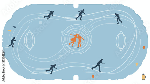 Ice skating rink with people enjoying winter sports and recreation.