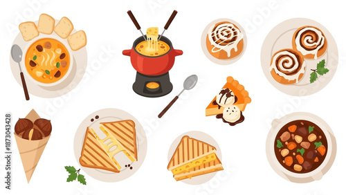 Collection of Delicious Food Items and Desserts.