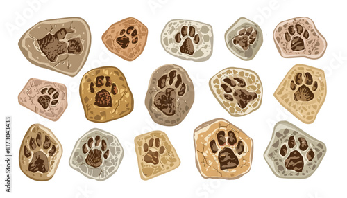 Set of vector illustration of ancient foot fossils