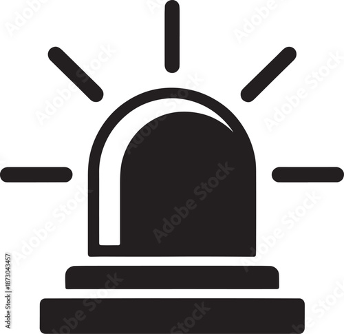 Black and white icon of a flashing emergency siren or alarm light symbolizing warning or danger.