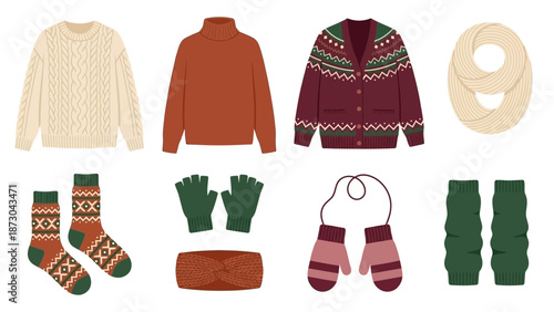 Collection of Cozy Winter Clothing and Accessories.
