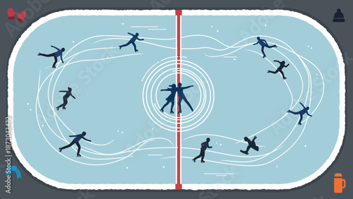 Ice Skating Performance with Multiple Skaters on Rink.