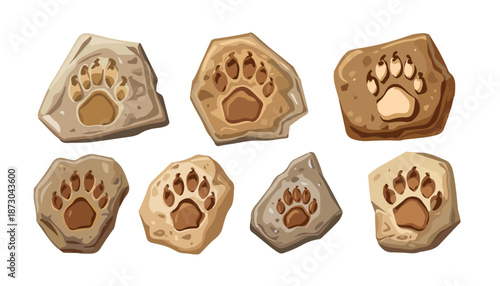 Set of vector illustration of ancient foot fossils