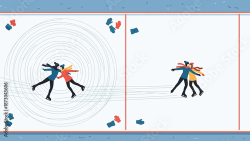 People Ice Skating on an Outdoor Rink in Winter.