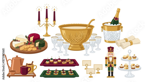 Elegant Holiday Party Food and Drink Spread with Nutcracker.