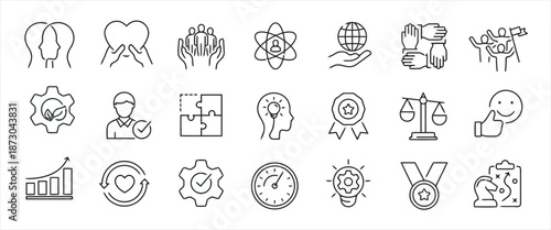 Values and ethics icons linear vector illustration