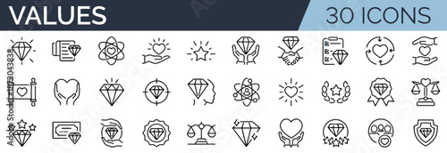Values ethic icons set outline style