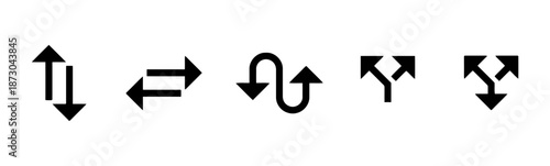 Variety of abstract direction arrow icons set symbolizing navigation wayfinding or location in various orientation vector style