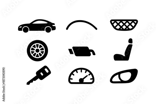 Various car details collection of black glyph icons