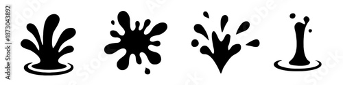Various Black Silhouette Splash Water Droplets