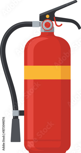 Red fire extinguisher illustration isolated on white background, safety equipment icon for emergency, firefighting, protection, hazard prevention concept, design, graphic