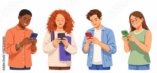 Moments when young people stand side by side and spend time on social media with their phones.