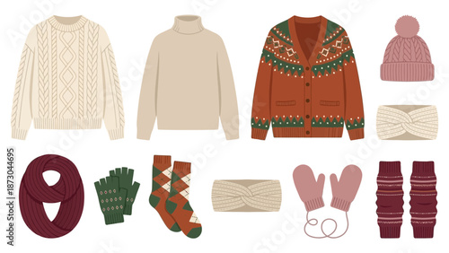Cozy Winter Knitwear Collection Sweaters Cardigan Hat Scarf Gloves Mittens Socks and Leg Warmers 1.