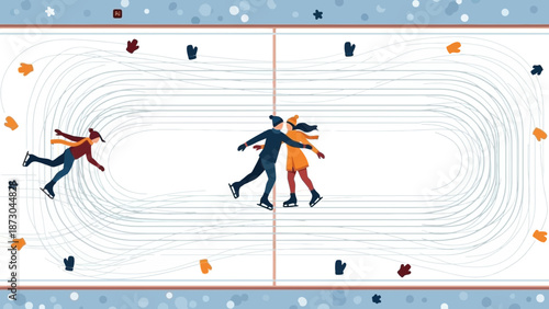 People Ice Skating on a Rink in Winter.