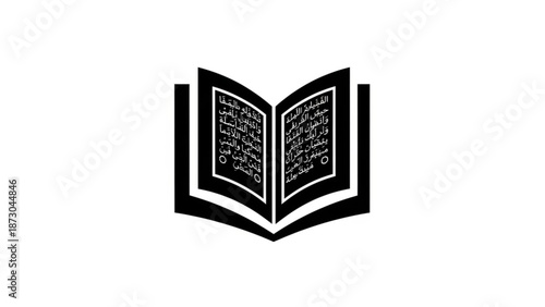 Open Book with Text on White Background, Isolated, Black and White Illustration
