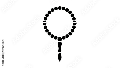 Black Buddhist Prayer Beads Mala on White Background, Isolated, Spiritual Symbol