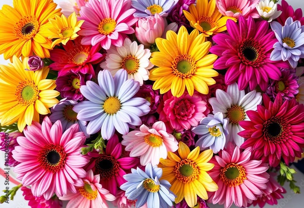 Fototapeta premium Vibrant bouquet of birth month flowers arranged as a directional arrow, bouquet, september
