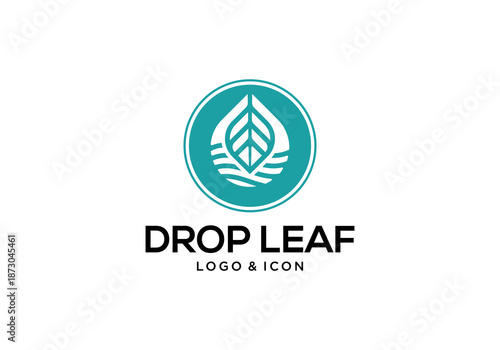 Free Download simple water drop and leaf icon logo design vector with water waves in circle - GFXLoad