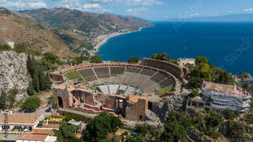 Obraz na płótnie Aerial view of the theater of Taormina, in the province of Messina, Sicily, Italy