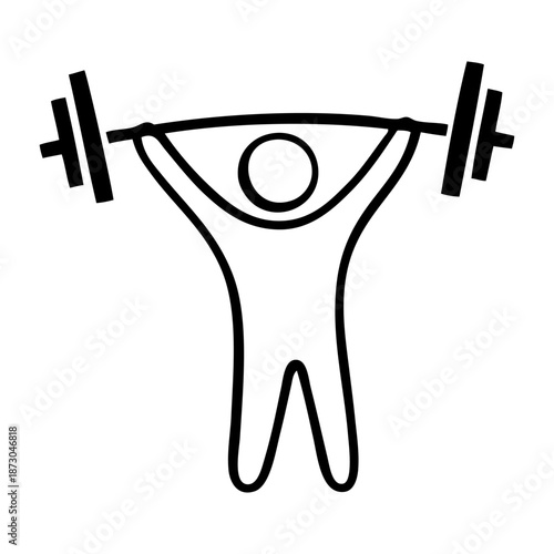 Concepto gimnasio. Dibujo sencillo con líneas de un hombre levantando una barra de pesas