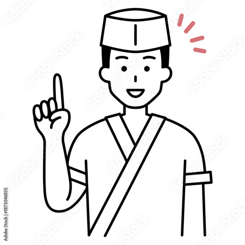 アイデアをひらめく和食屋の男性店員