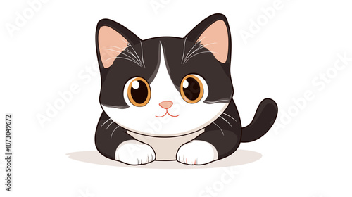 Adorable Cartoon Black and White Cat.