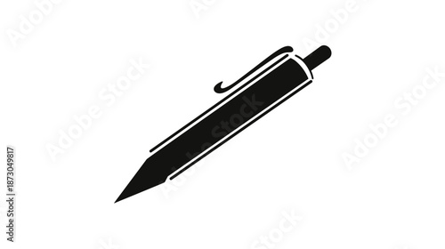 Black Ballpoint Pen Illustration Closeup View.