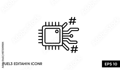 Blockchain mining processor line icon vector EPS 10