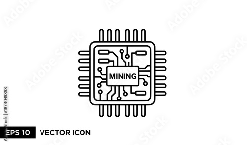 Cryptocurrency mining chip outline icon vector illustration EPS 10