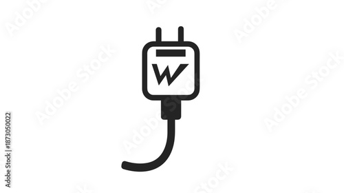 Black Electric Plug with Cable Icon.