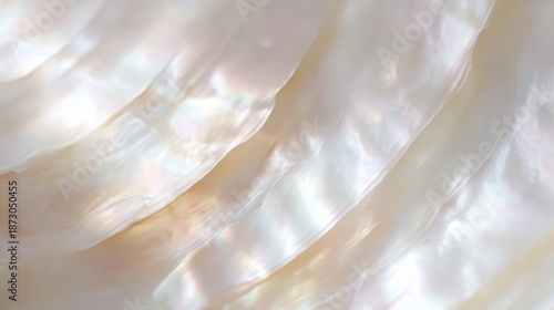 Mother of pearl texture in white as a shiny and elegant backdrop, perfect for jewelry advertisements, high-end stationery, or delicate and beautiful design compositions.