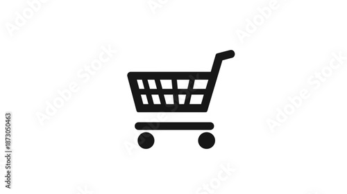 Black Shopping Cart Icon on White.