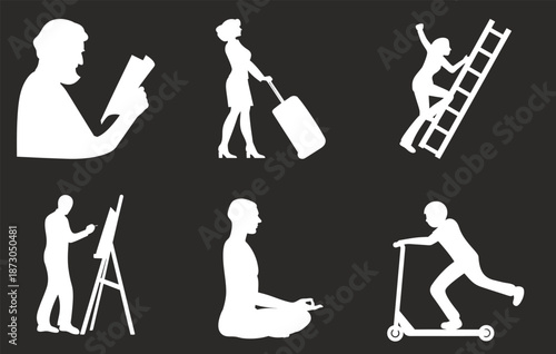 Diverse Activities Icons Set, Leisure Pursuits, Recreation, Hobbies, Travel, Lifestyle Vector