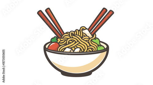 Bowl of Noodles with Chopsticks Inside.