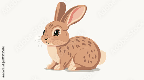 Brown Cartoon Rabbit Sitting Profile View.