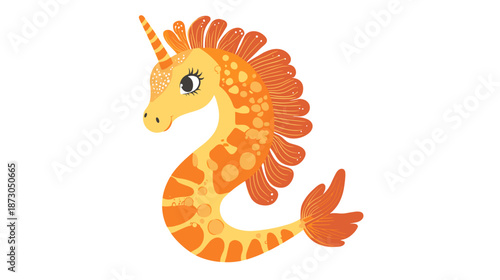 Cartoon Seahorse with Unicorn Horn Illustration.